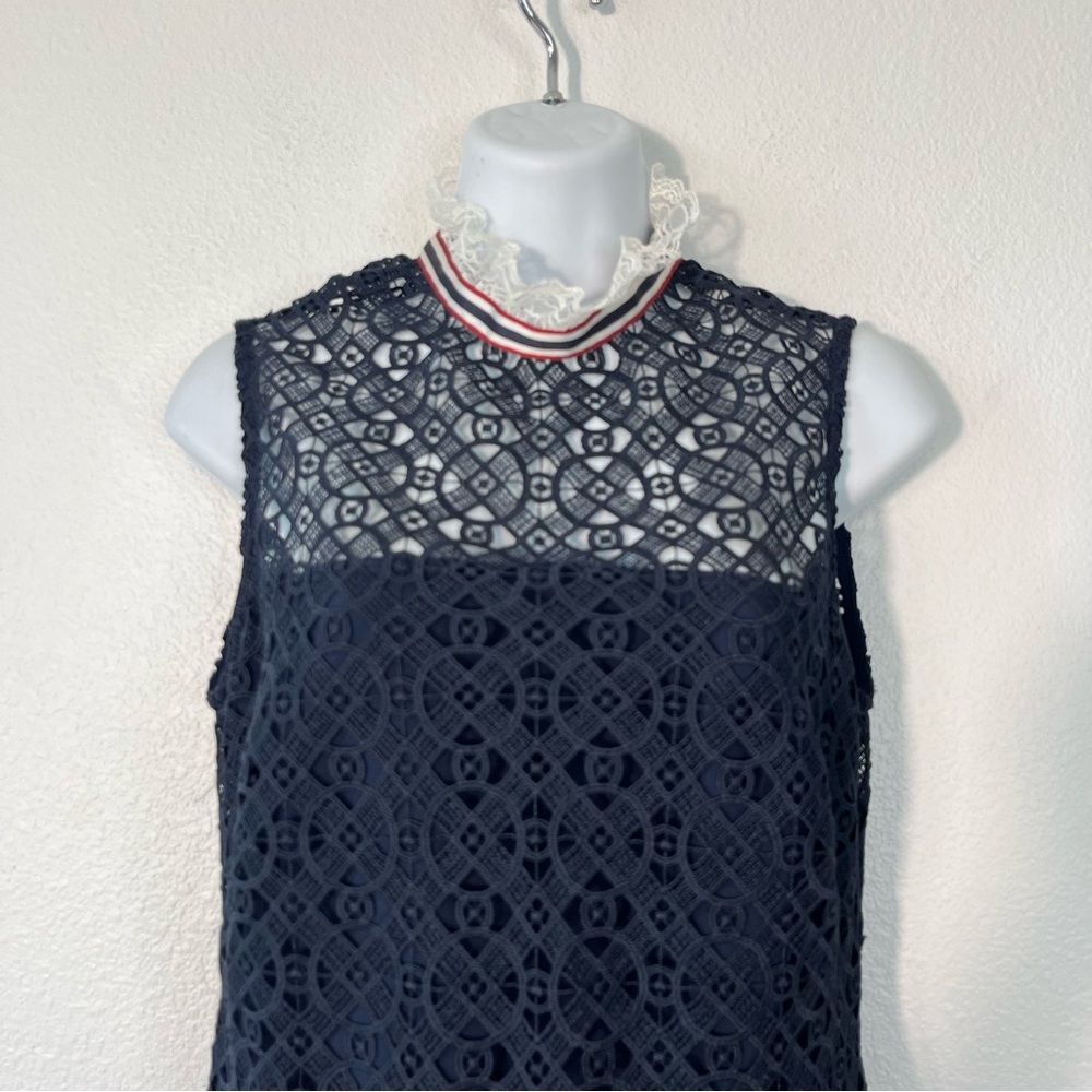 Sandro Dovera Navy Lace Eyelet Mini Dress Blue Size 38/6 - Picture 4 of 8